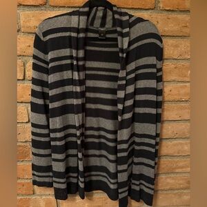 Ann Taylor Black and Gray Striped Cardigan